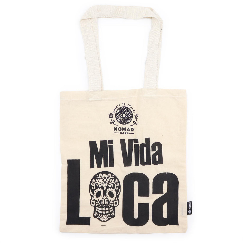 Nomad Sari Tote Bag - Mi Vida Loca Skull Print - Natural Cotton