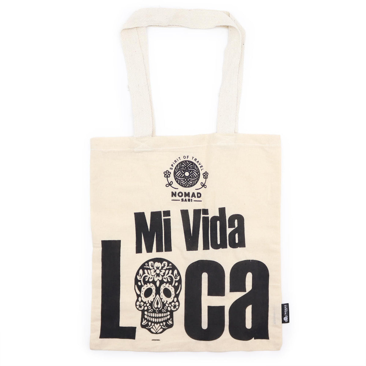 Nomad Sari Tote Bag - Mi Vida Loca Skull Print - Natural Cotton