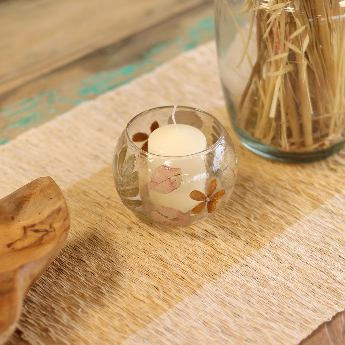 Natural Floral Glass Bowl Candle Holder - Primavera 8x10cm – view 3