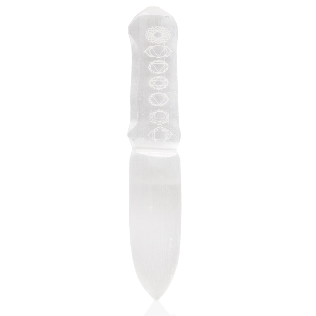 Selenite Ritual Knife, Chakra Handle, 20cm