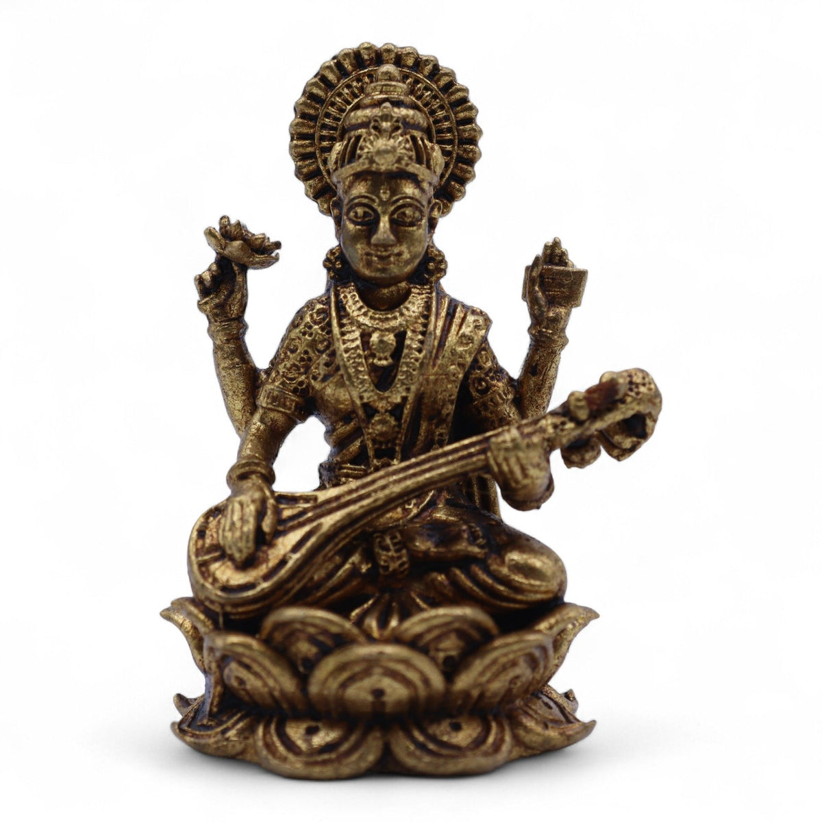 Brass Saraswati Miniature Statue - 49mm