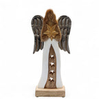 Large Mango Wood Star Angel, Metal Wings, 30cm