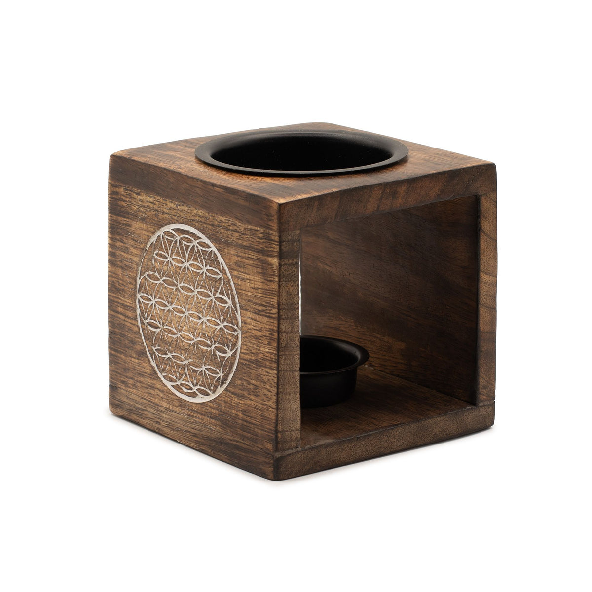 Square Mango Wood Oil Burner - Flower of Life – view 3