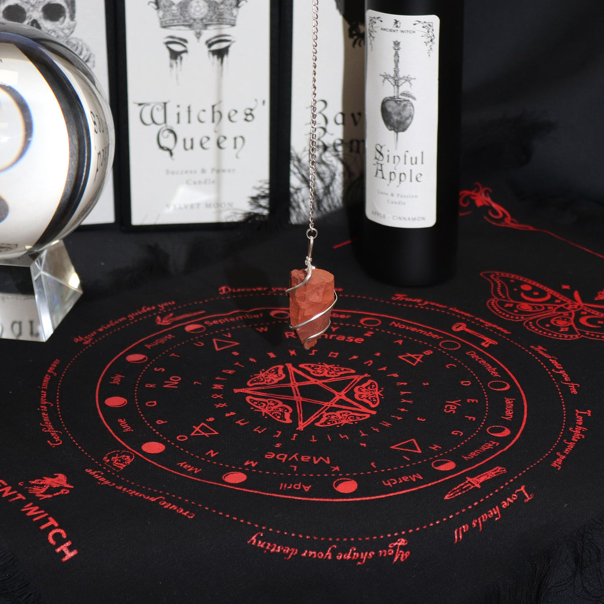 Ancient Witch Mystic Moth Pendulum Cloth - Black & Blood Red