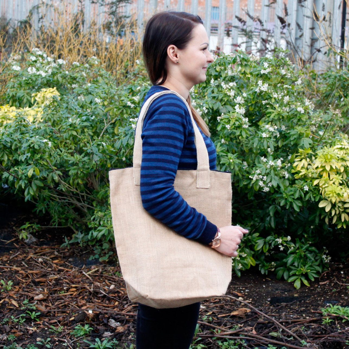 Plain Jute Shopping Bag with Cotton Handles – view 2