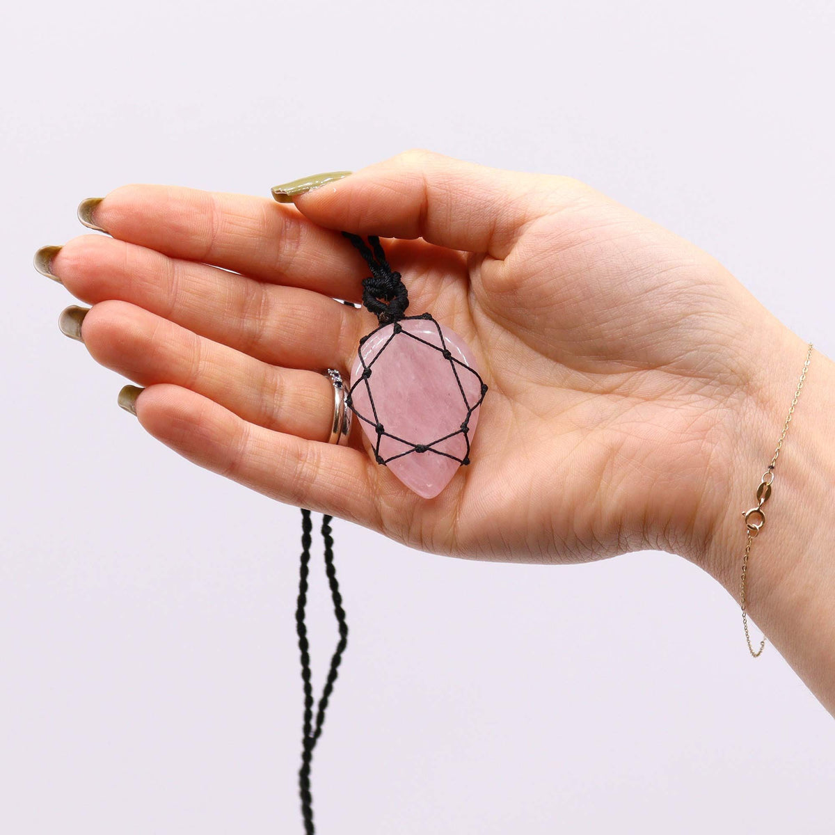 Laced Gemstone Teardrop Pendant - Rose Quartz – view 2
