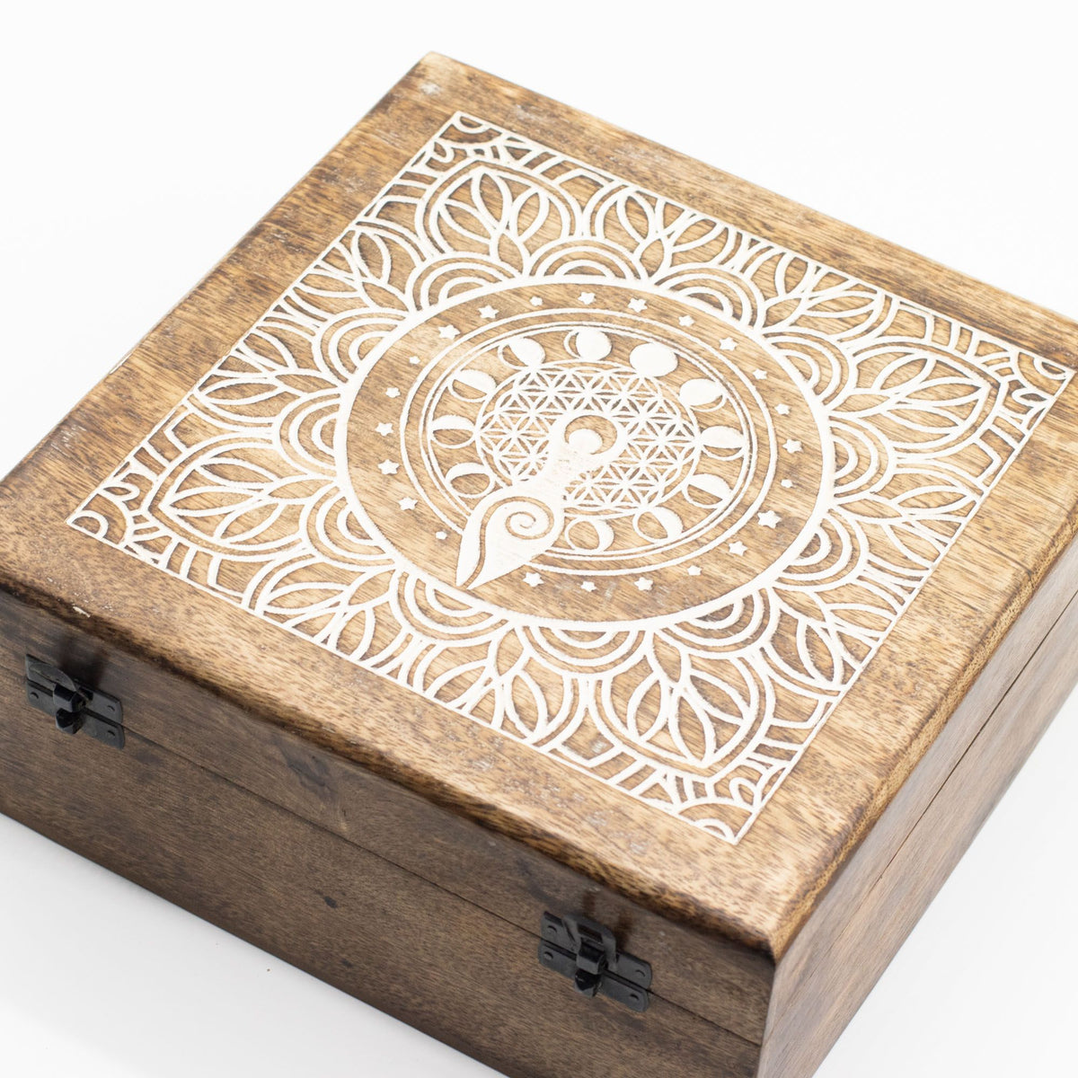Extra Large Mango Wood Box, Moon Phase Goddess – view 7