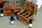 Carved Mango Wood Box for 12 Essential Oil Bottles, 10 ml