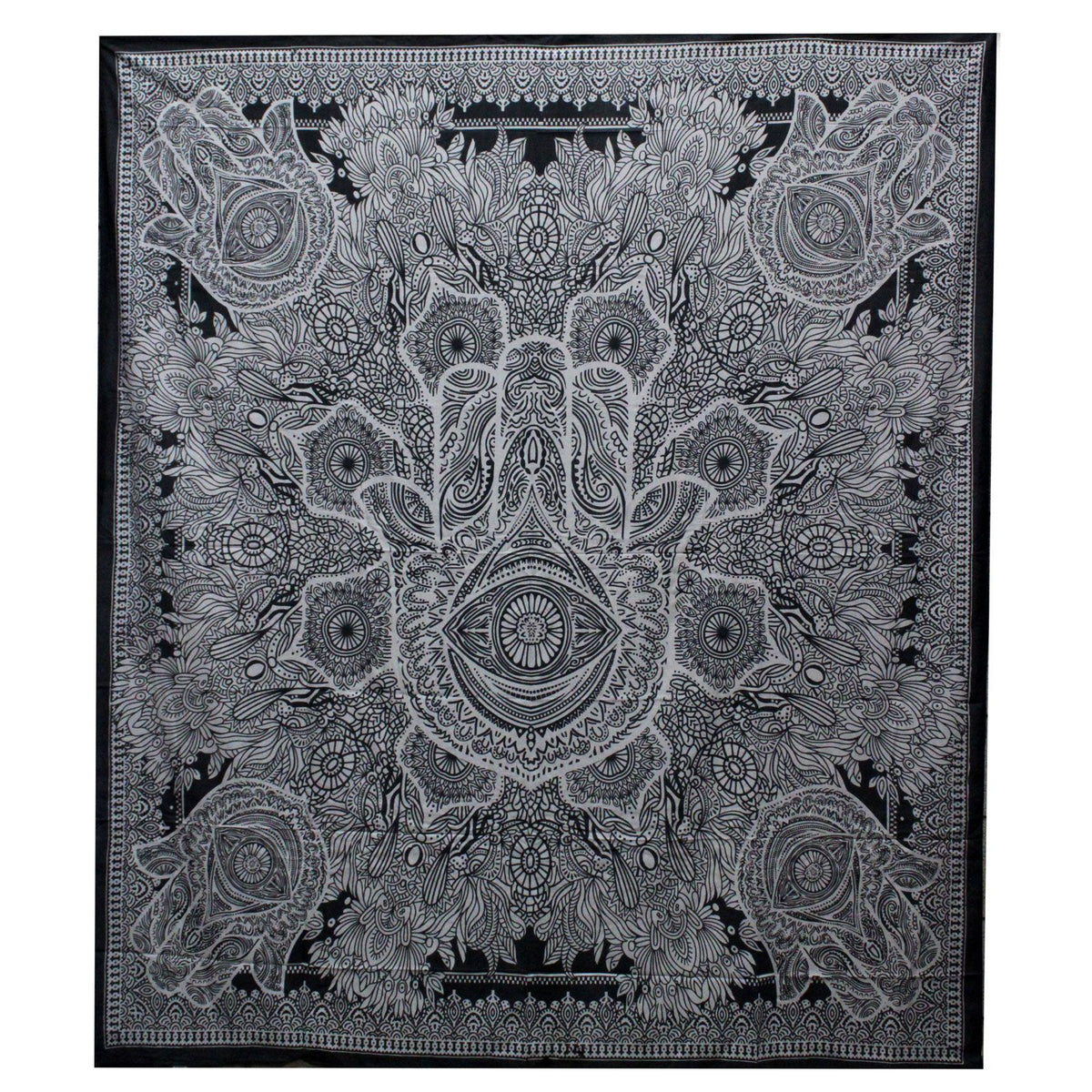 Black and White Cotton Bedspread, Hamsa