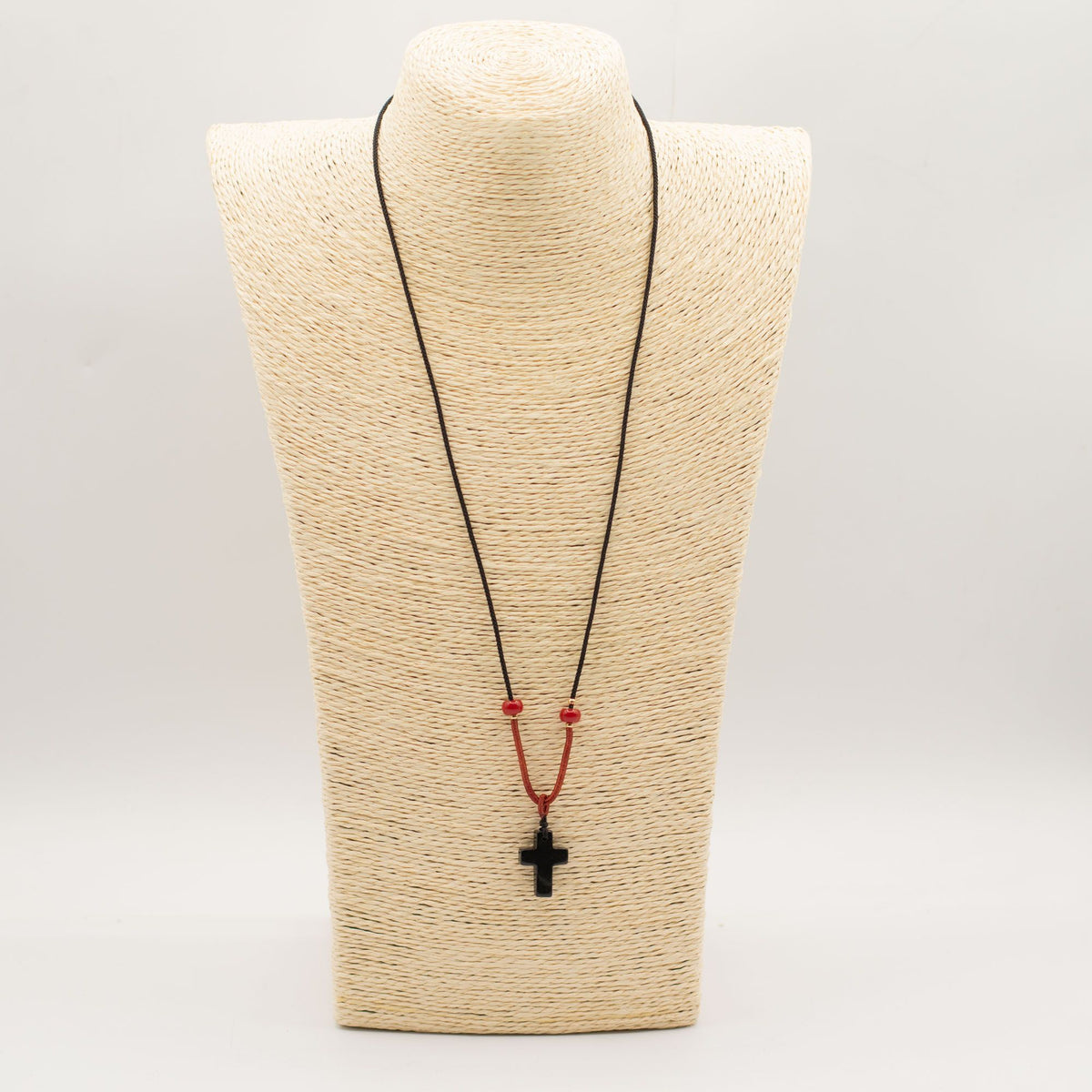 Black Agate Cross Cord Necklace Pendant – view 2