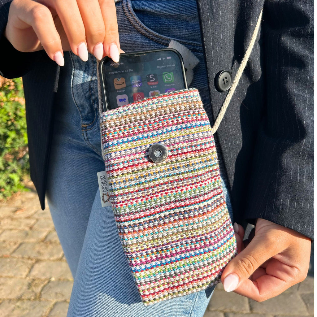 Cotton Phone Holder Bag with Bunny Print, Pink Stripes – view 4