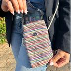 Cotton Phone Holder Bag with Bunny Print, Pink Stripes – view 4
