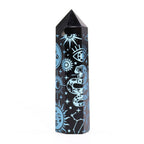 Engraved Black Obsidian Point - Sky Blue Celestial Symbols – view 5