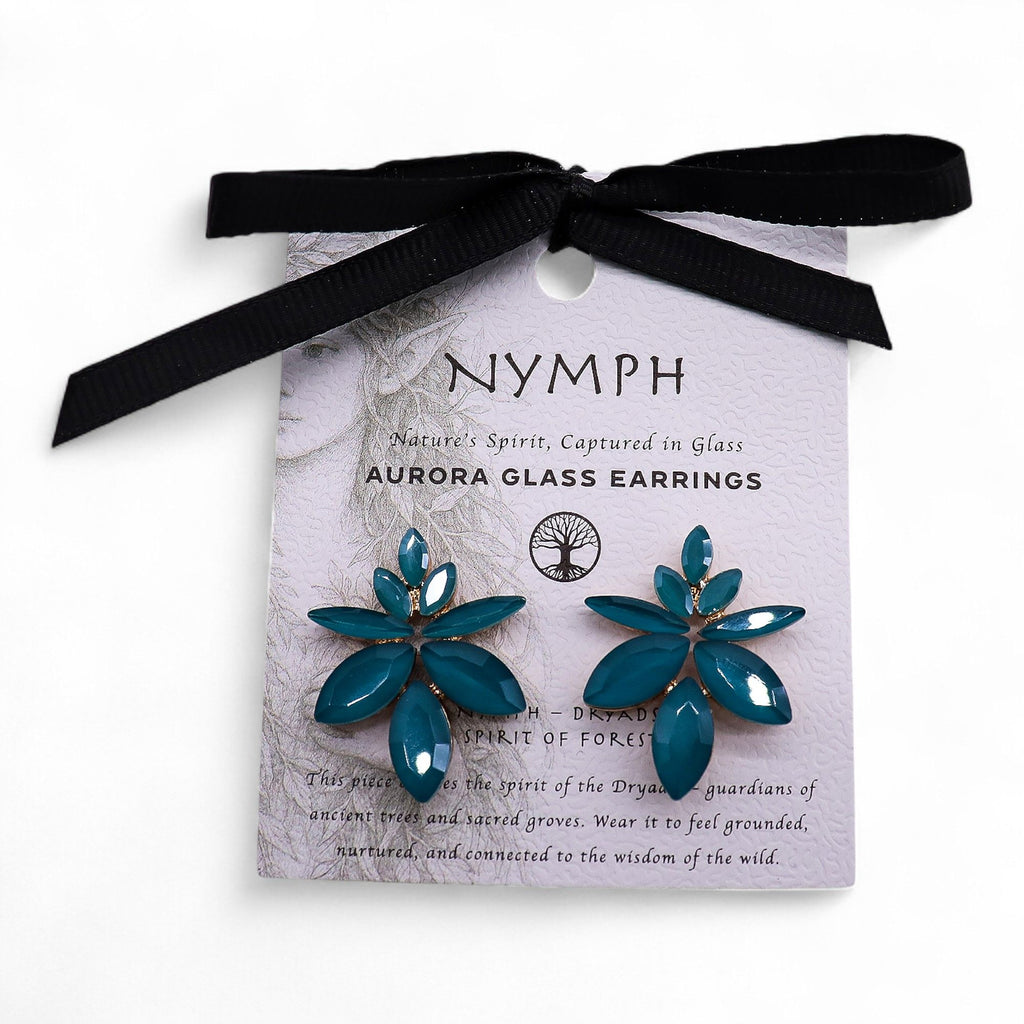 Teal Green Vintage Glass Flowers Earrings
