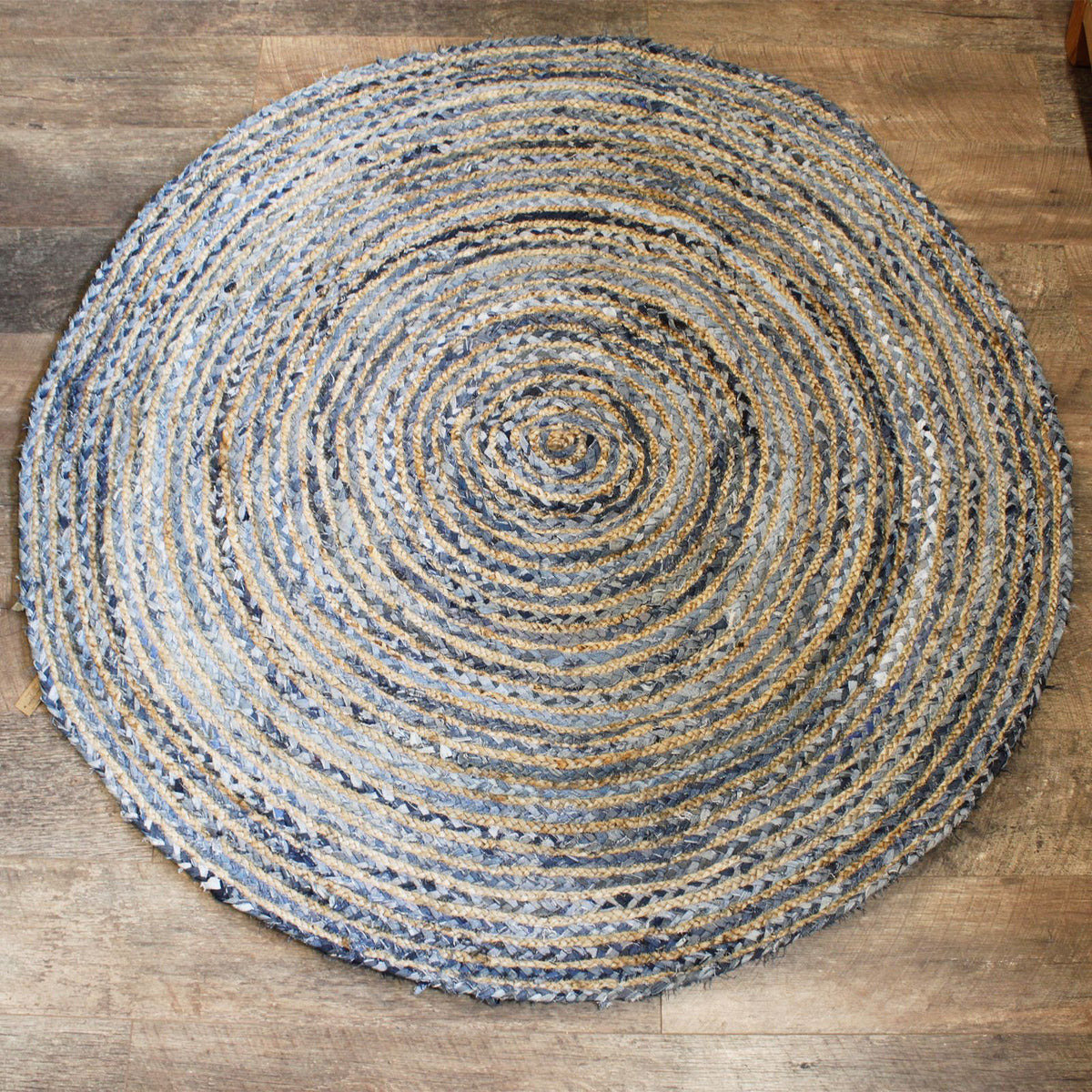 Round Jute and Recycled Denim Rug - 150 cm – view 2