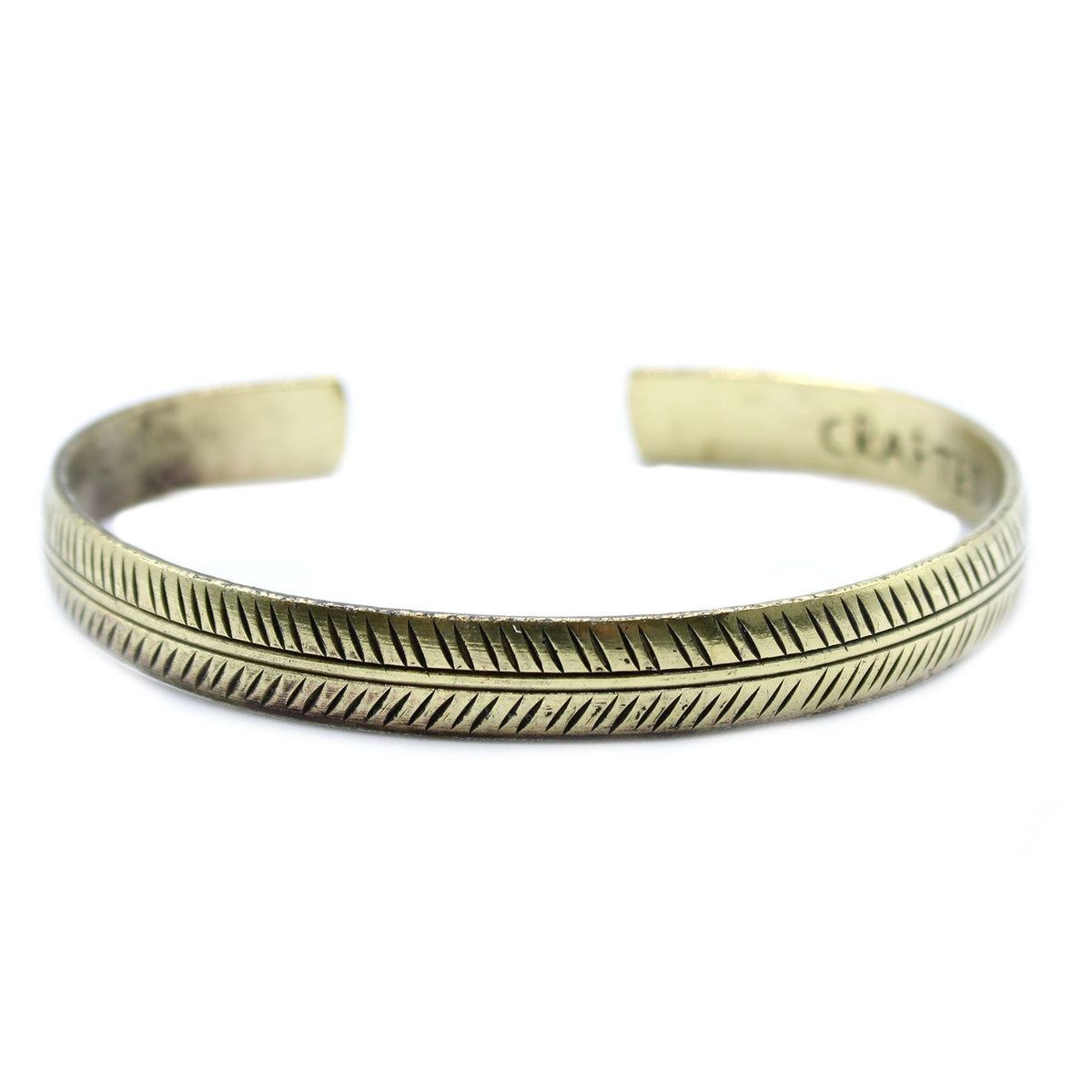 Solid Brass Tibetan Bracelet - Slim Tribal Leaf