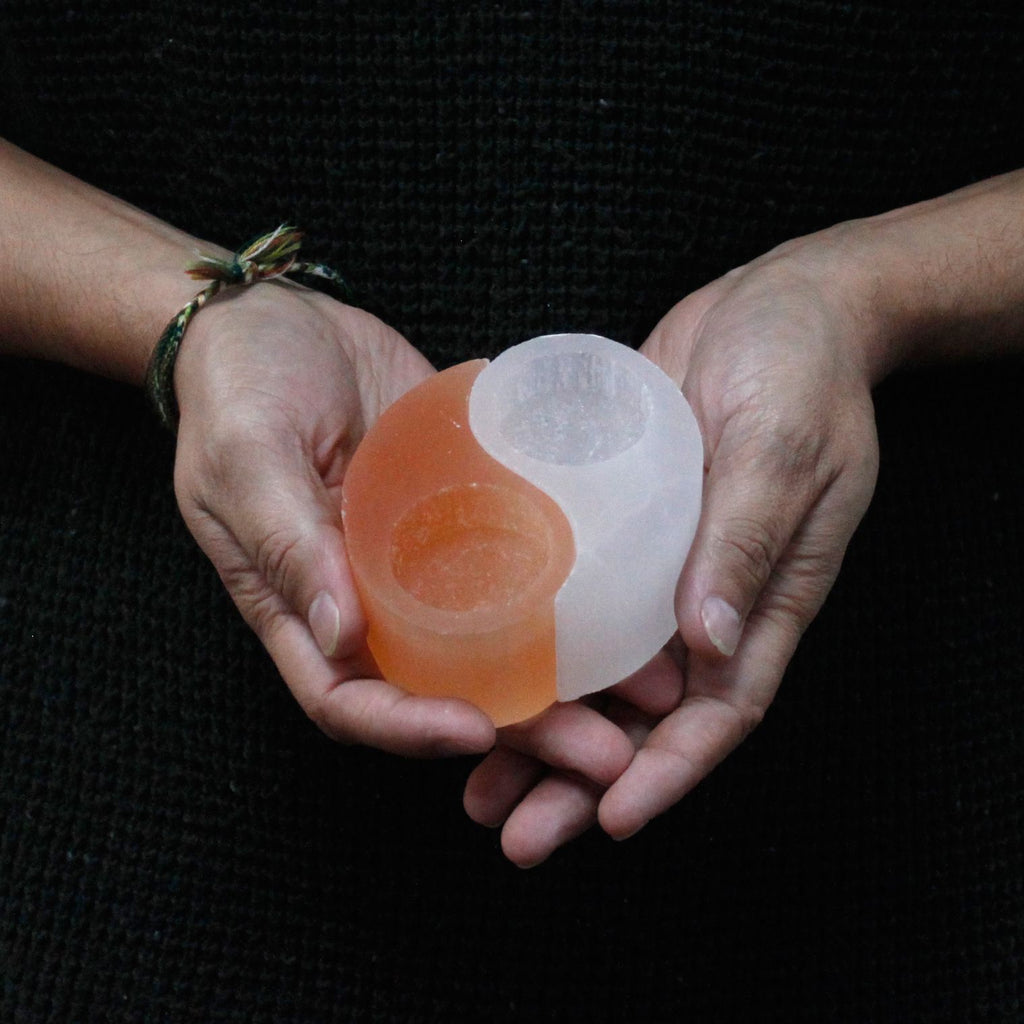 Selenite Yin Yang Candle Holder – view 2