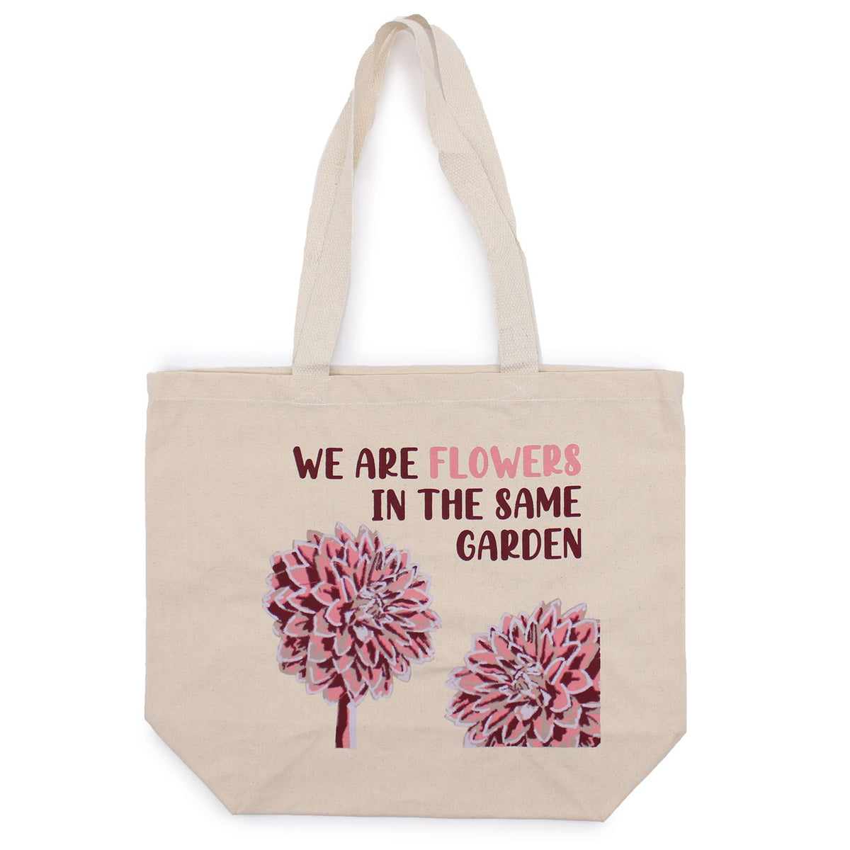 Printed Cotton Bag - We are Flowers, Olive Pink Natural – view 5