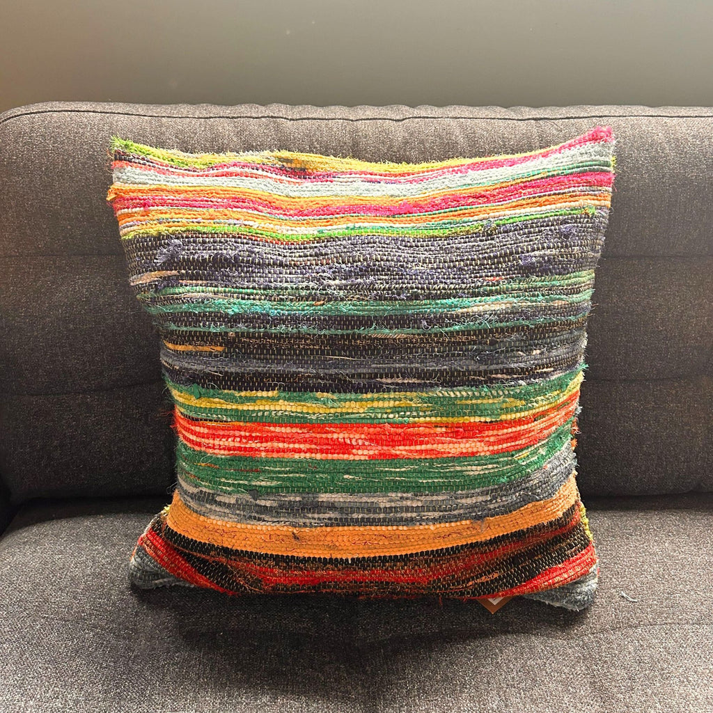 Rag Rug Cushion Cover - Natural Greens - 40x40cm