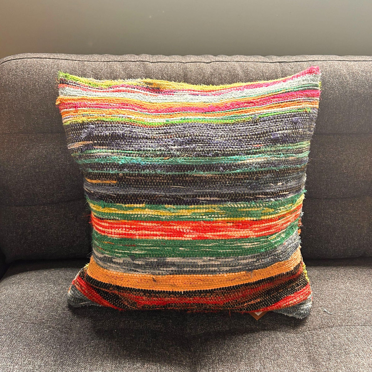Rag Rug Cushion Cover - Natural Greens - 40x40cm