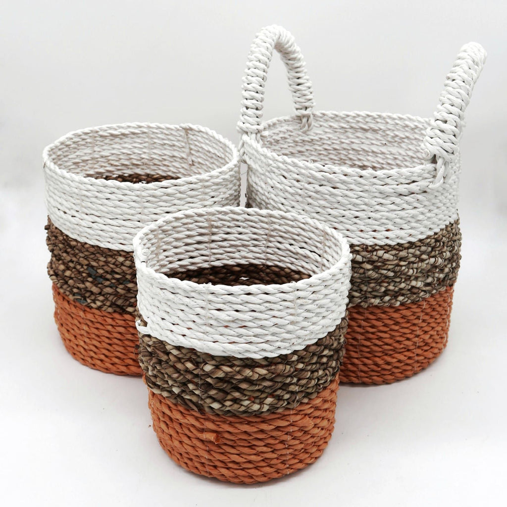 Seagrass Basket Set, 3 Pieces - Orange, Natural, White – view 6