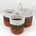 Seagrass Basket Set, 3 Pieces - Orange, Natural, White – view 6