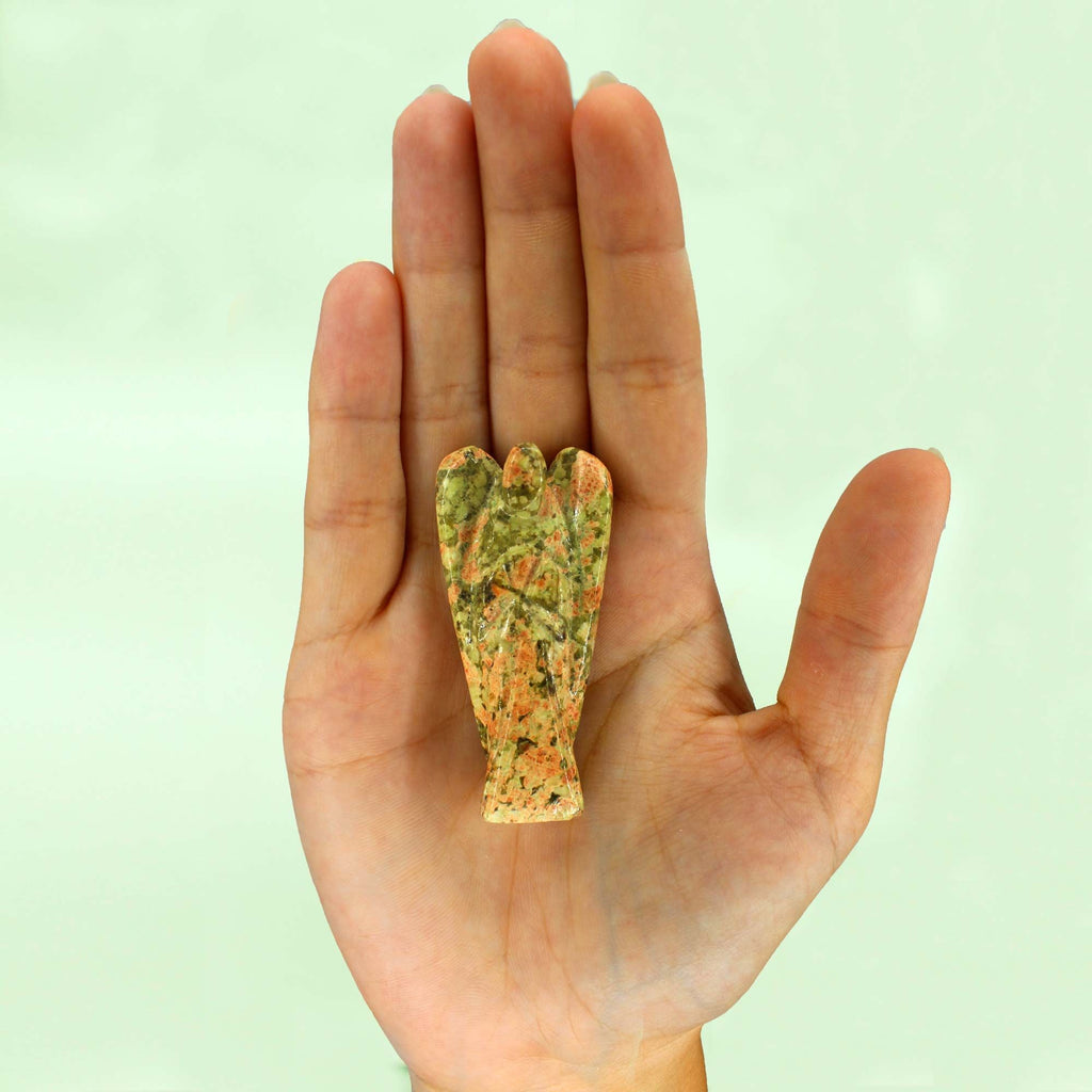 Hand Carved Unakite Gemstone Angel Figure – view 3
