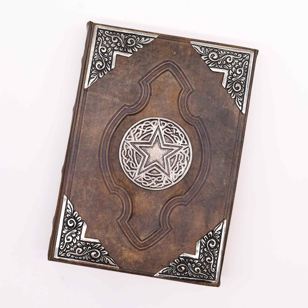 Hefty Brown Tan Leather Book, Zinc Pentagon – 18x25 cm – view 4