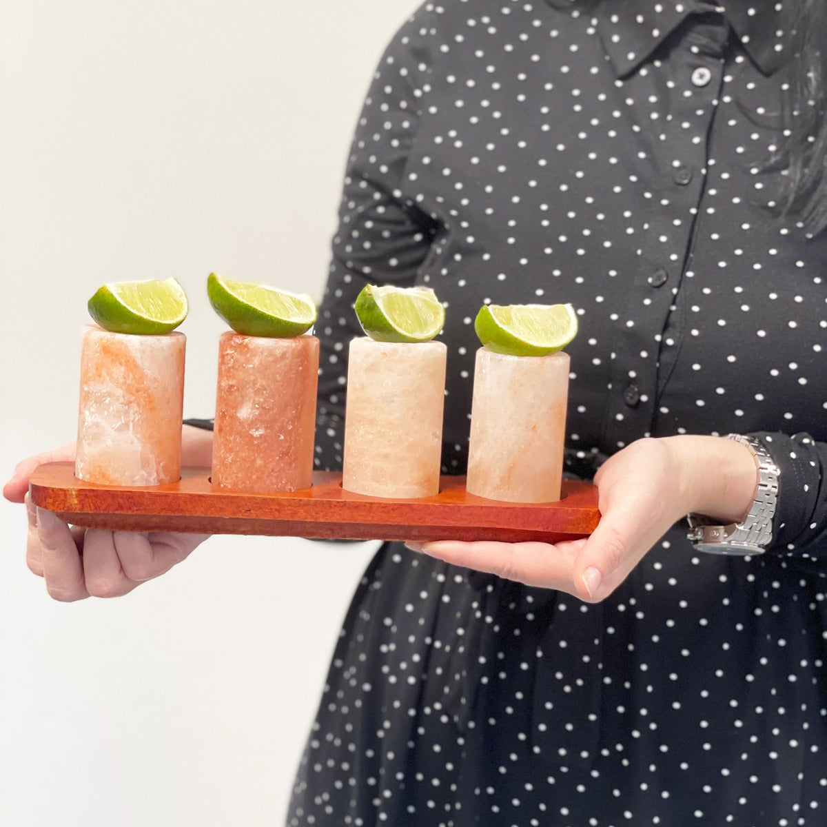 Himalayan Salt Shot Glasses & Wood Tray - Set of 4