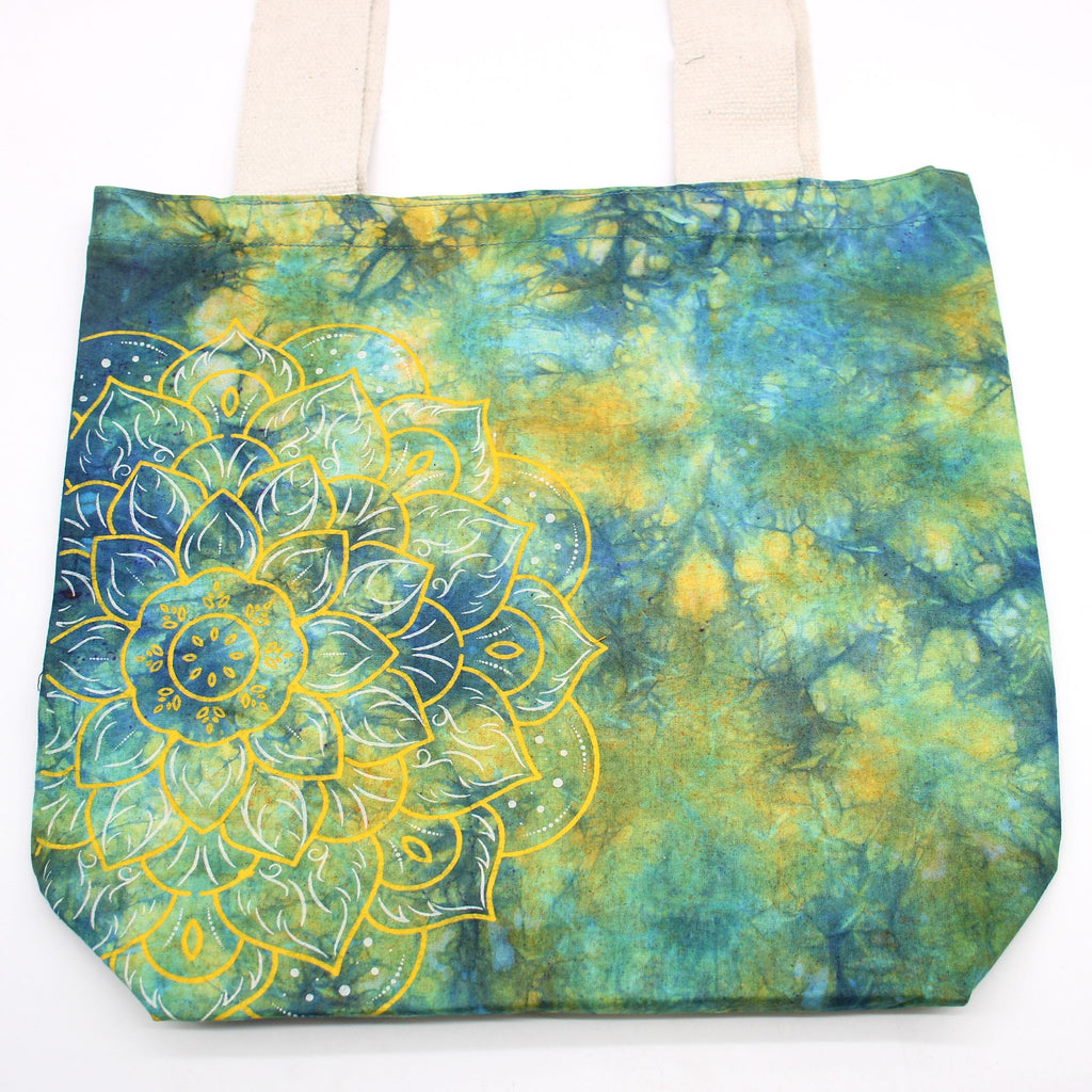 Tie-Dye Cotton Bag - Mandala Print - Green/Blue - Natural Handle