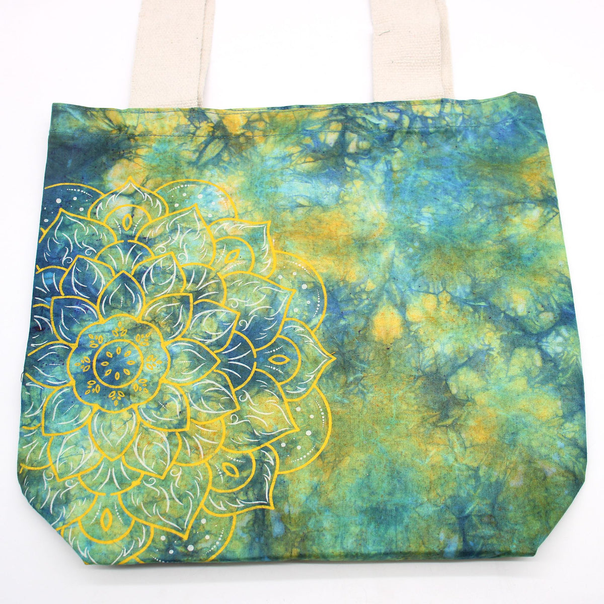 Tie-Dye Cotton Bag - Mandala Print - Green/Blue - Natural Handle