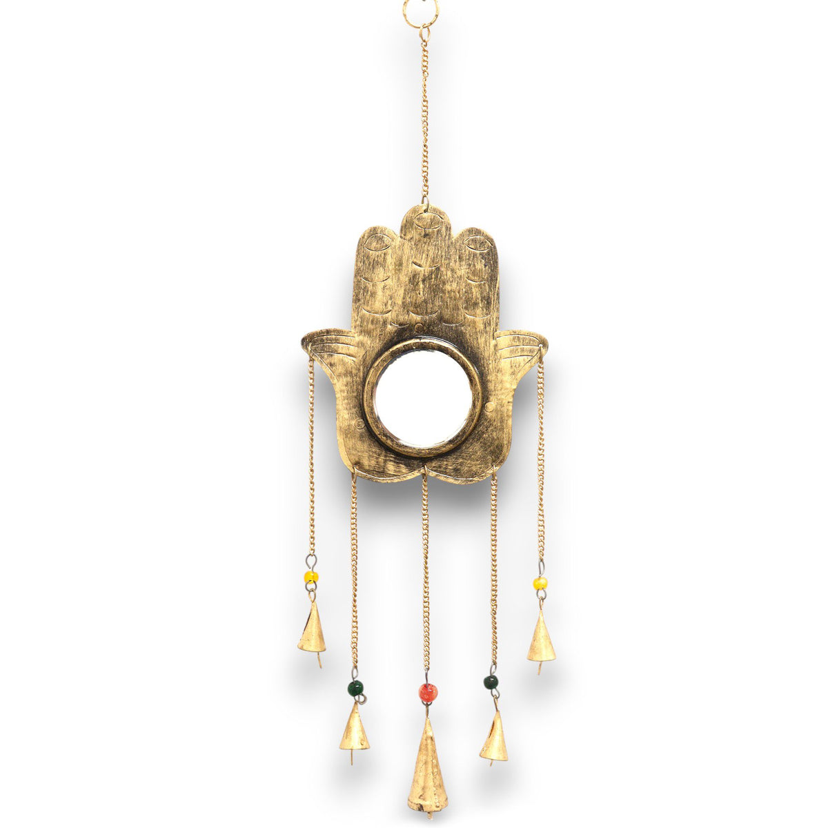 Hamsa Mirror Wind Chime - 5 Bells, 19x65cm