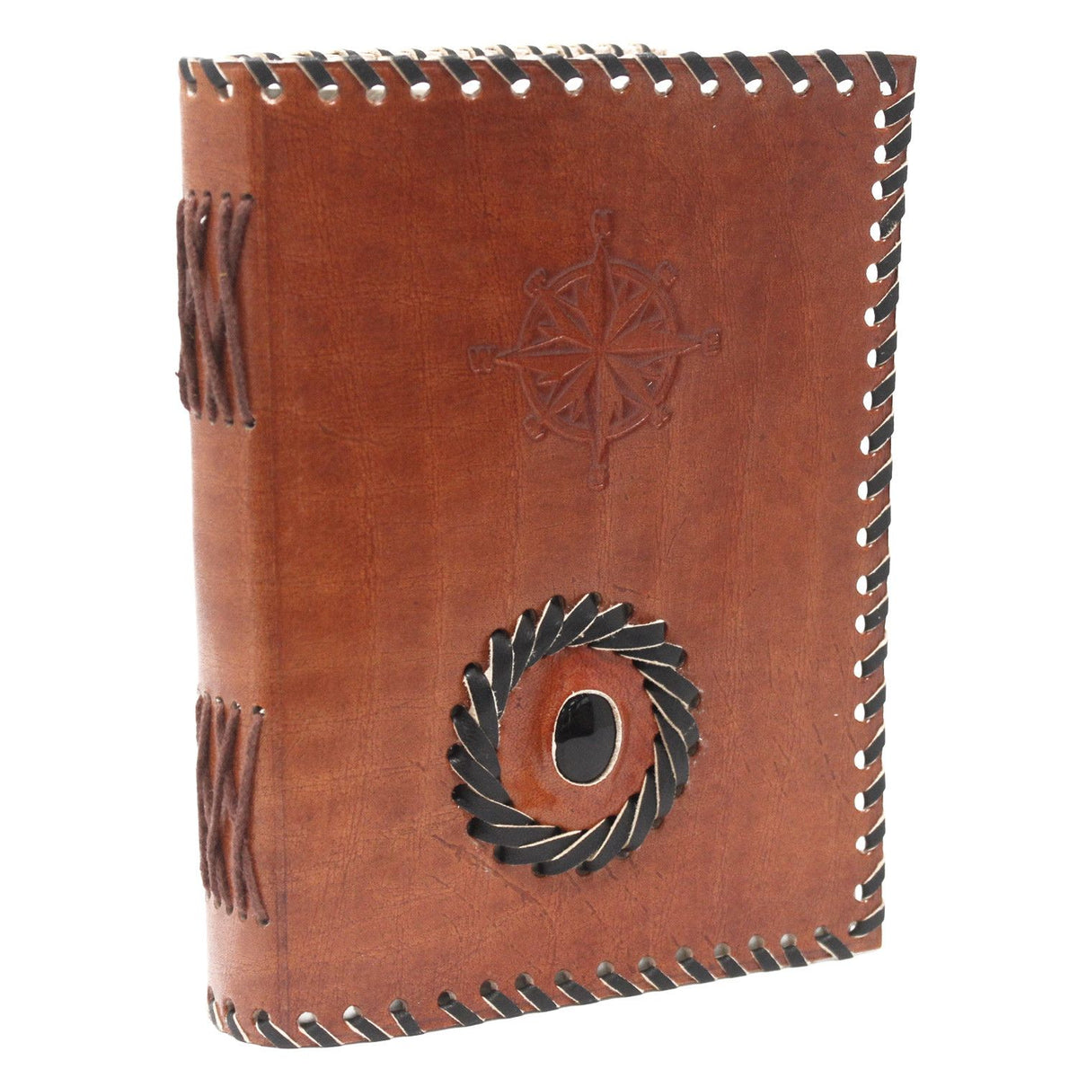 Leather Black Onyx & Compass Notebook – 17.5x12.5 cm
