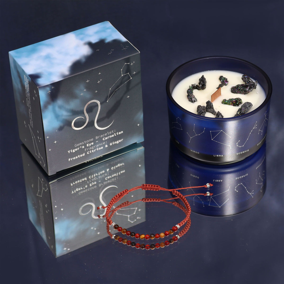 Leo Zodiac Crystal Candle with Gemstone Bracelet – view 2