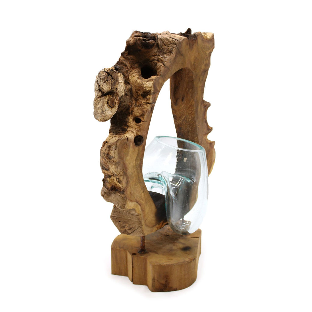 Molten Glass Hanging Art Vase on Wood – view 6