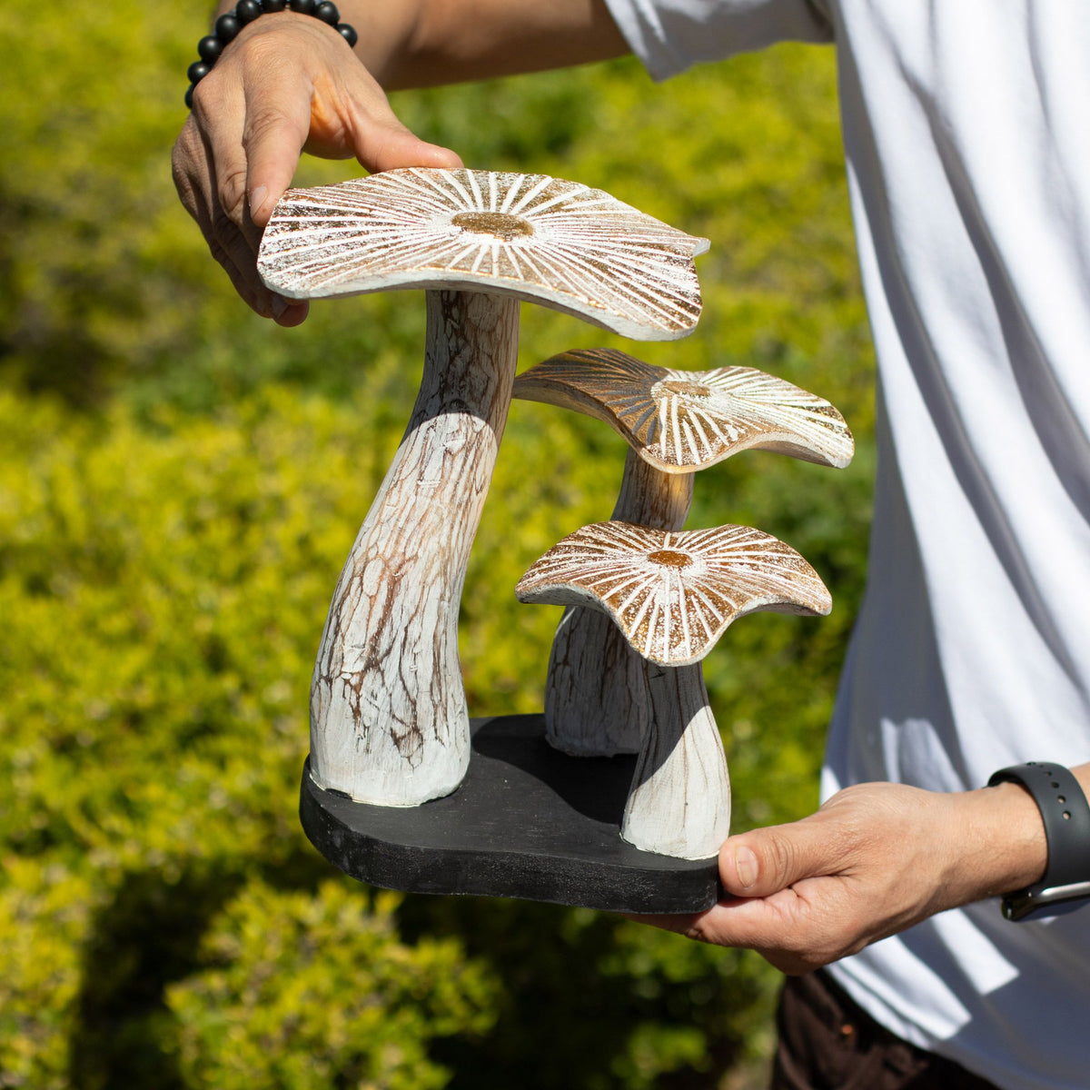 Golden Mushroom Wood Sculpture - Medium 25cm Whitewash – view 3