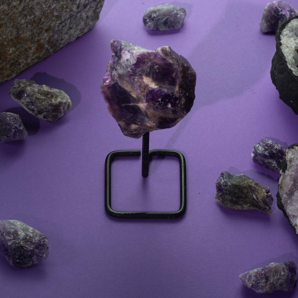 Amazonite Mineral Specimen on Black Metal Stand – view 4