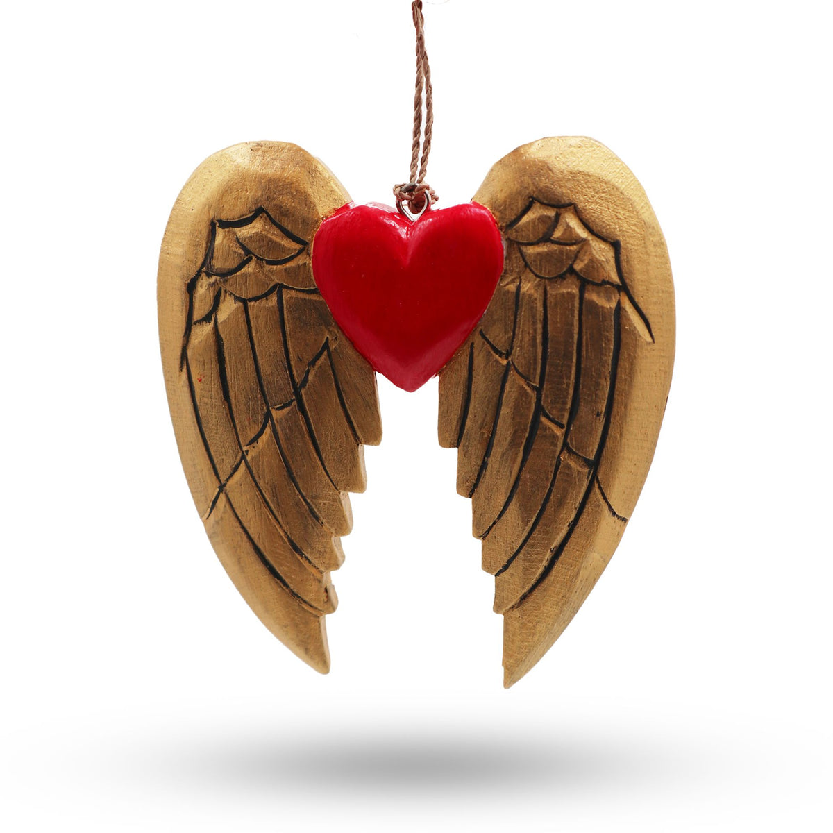 Gold Christmas Angel Wing & Heart Ornaments - Black Detail, Set of 2