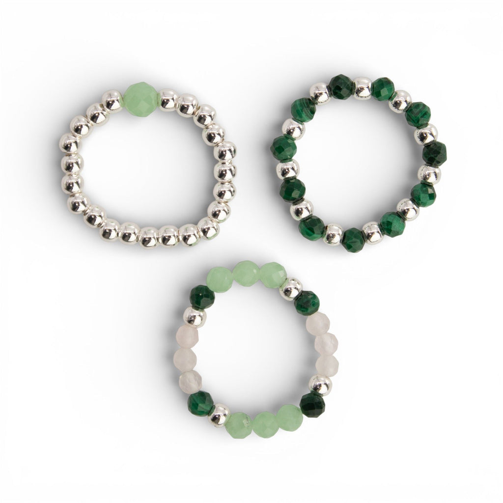 Nymph Gemstone Ring Set - Forest Spirit Aventurine & Rose Quartz – view 5
