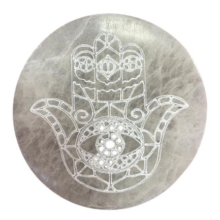 Selenite Charging Plate 10cm - Hamsa Design