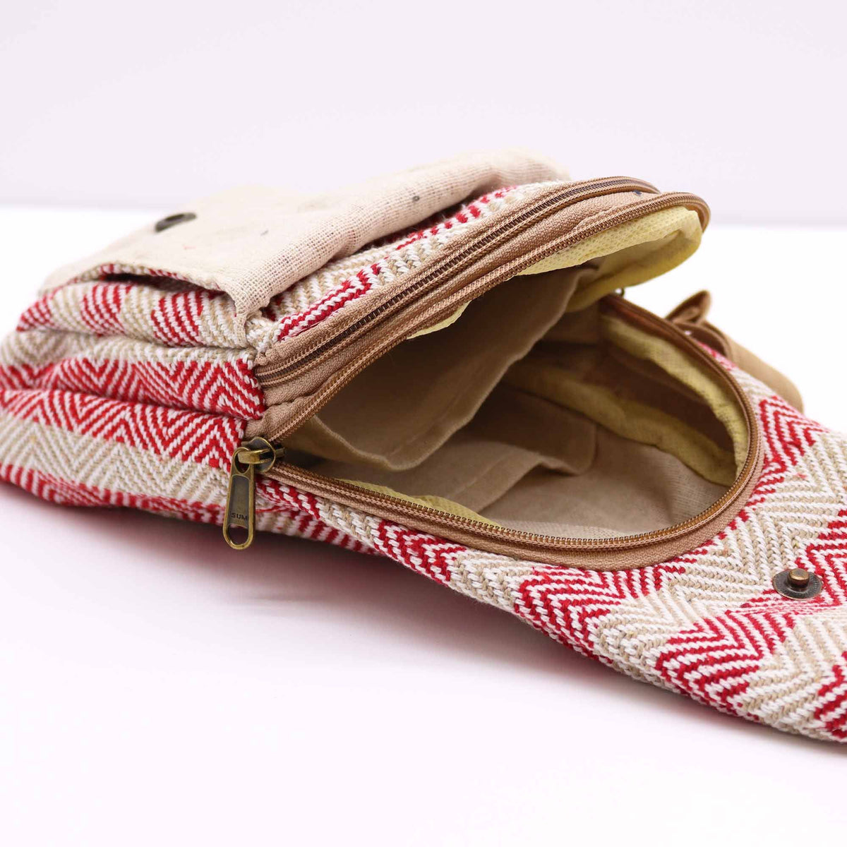 Tan & Pink Natural Cotton Cross-Body Bag