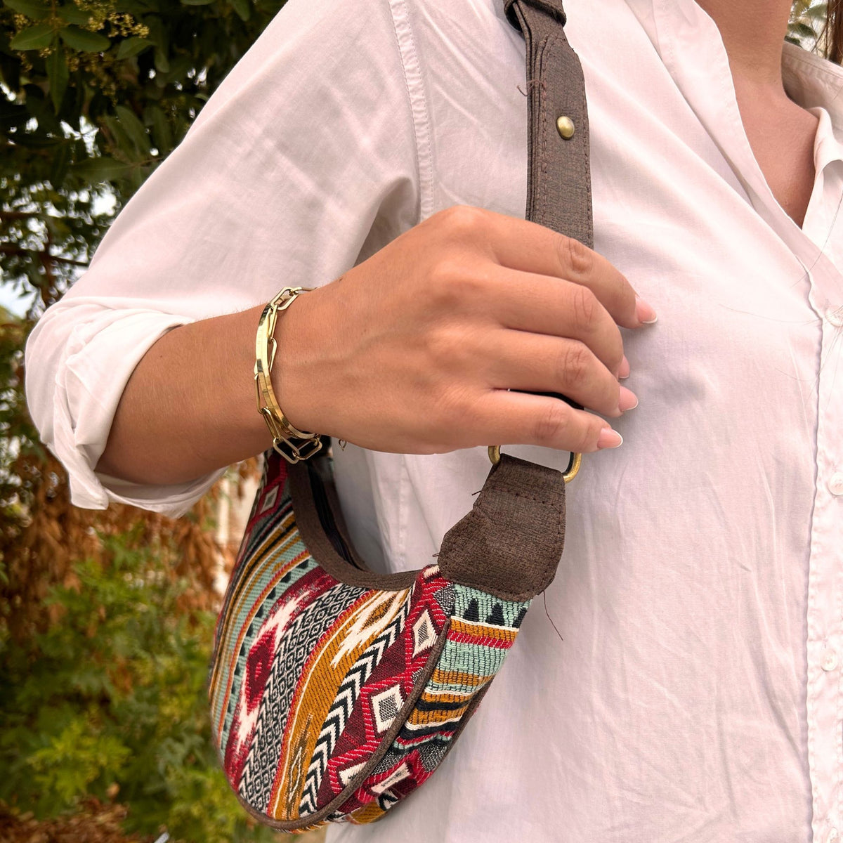 Jacquard Hobo Bag - Rich Browns, Brown Strap – view 4