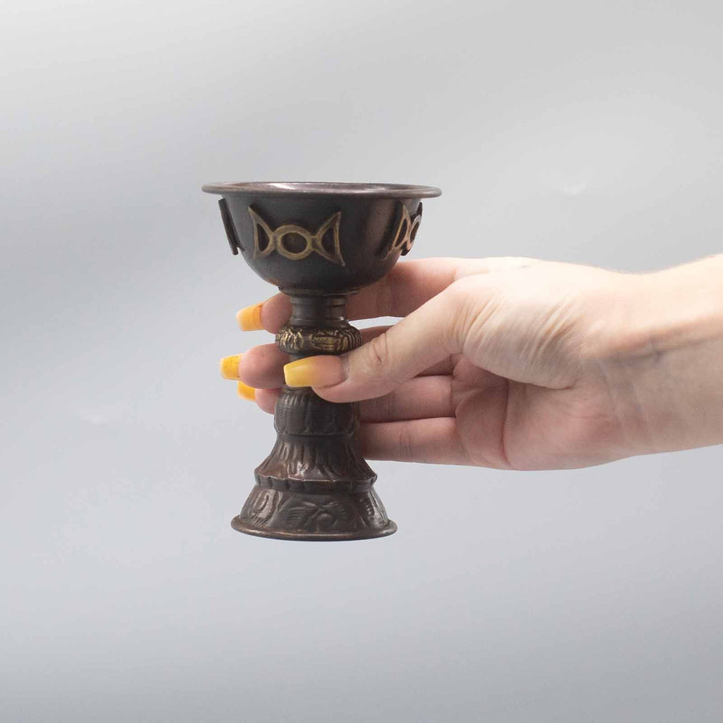 Antique Copper Ritual Goblet with Triple Moon 8x13cm – view 3
