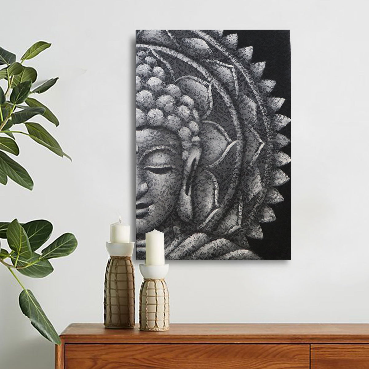 Grey Half Buddha Mandala - 60 x 80cm – view 2