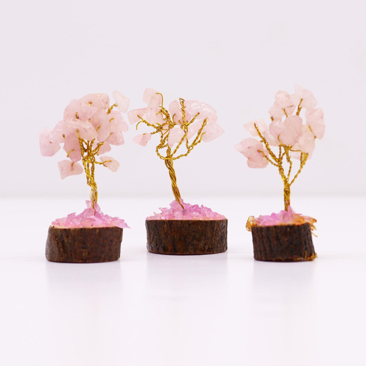 Rose Quartz Mini Gemstone Tree on Wood Base, 15 Stones