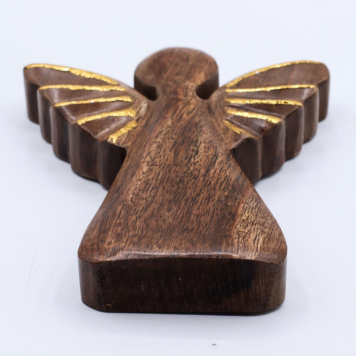 Large Mango Wood Angel - Gold Wings, 19cm – view 8