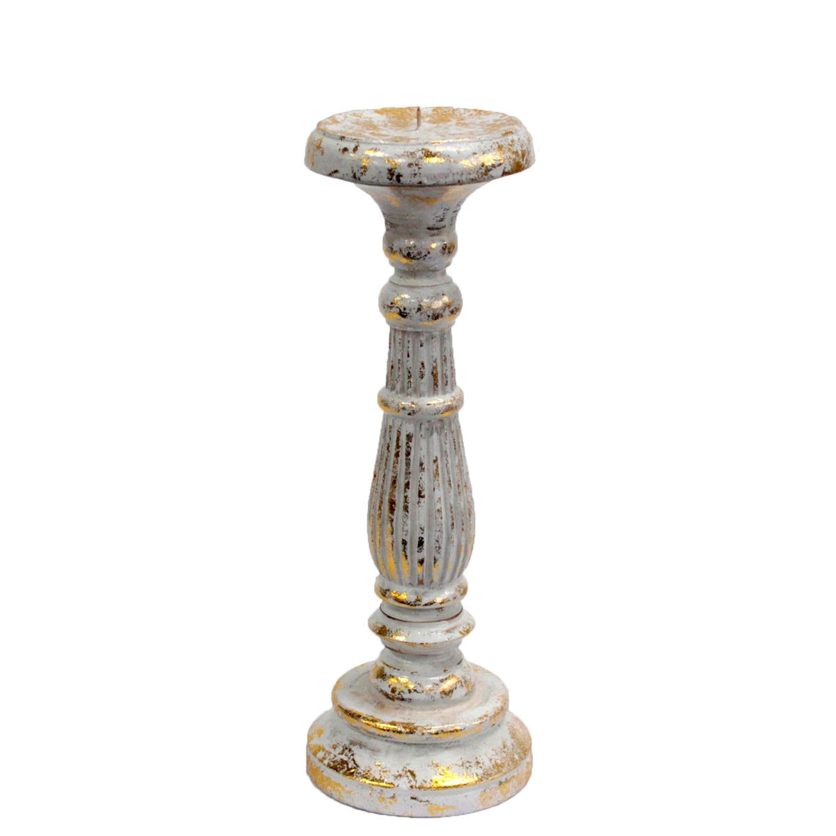 Medium Wooden Candle Stand - White & Gold, 34cm – view 6