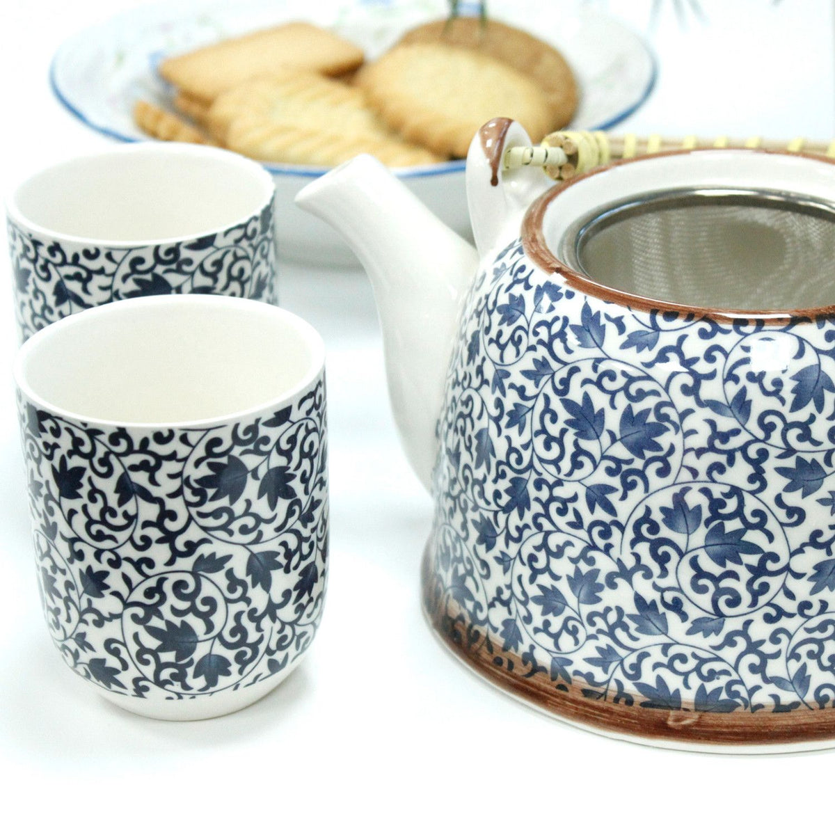Ceramic Herbal Teapot Set with 6 Cups - Blue Pattern – view 2