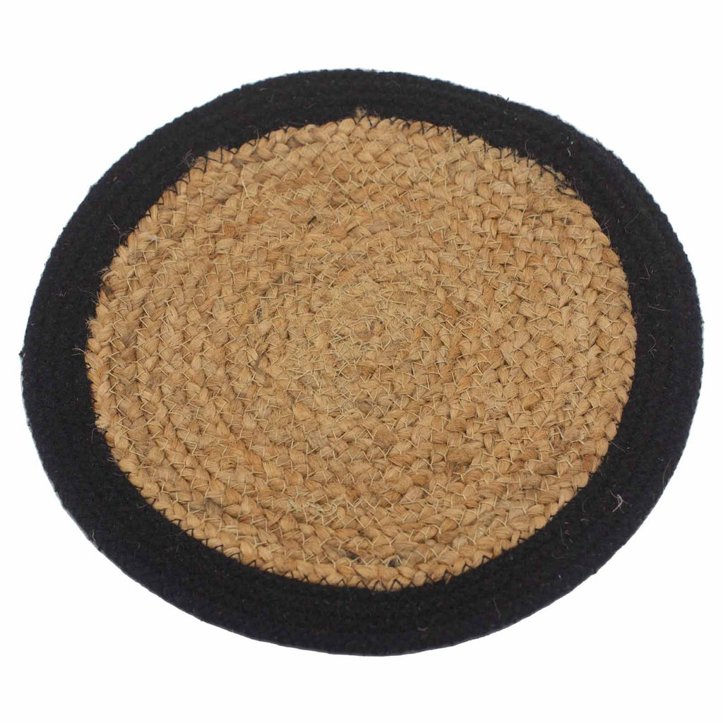 Jute & Cotton Place Mat, Black Border, 30cm