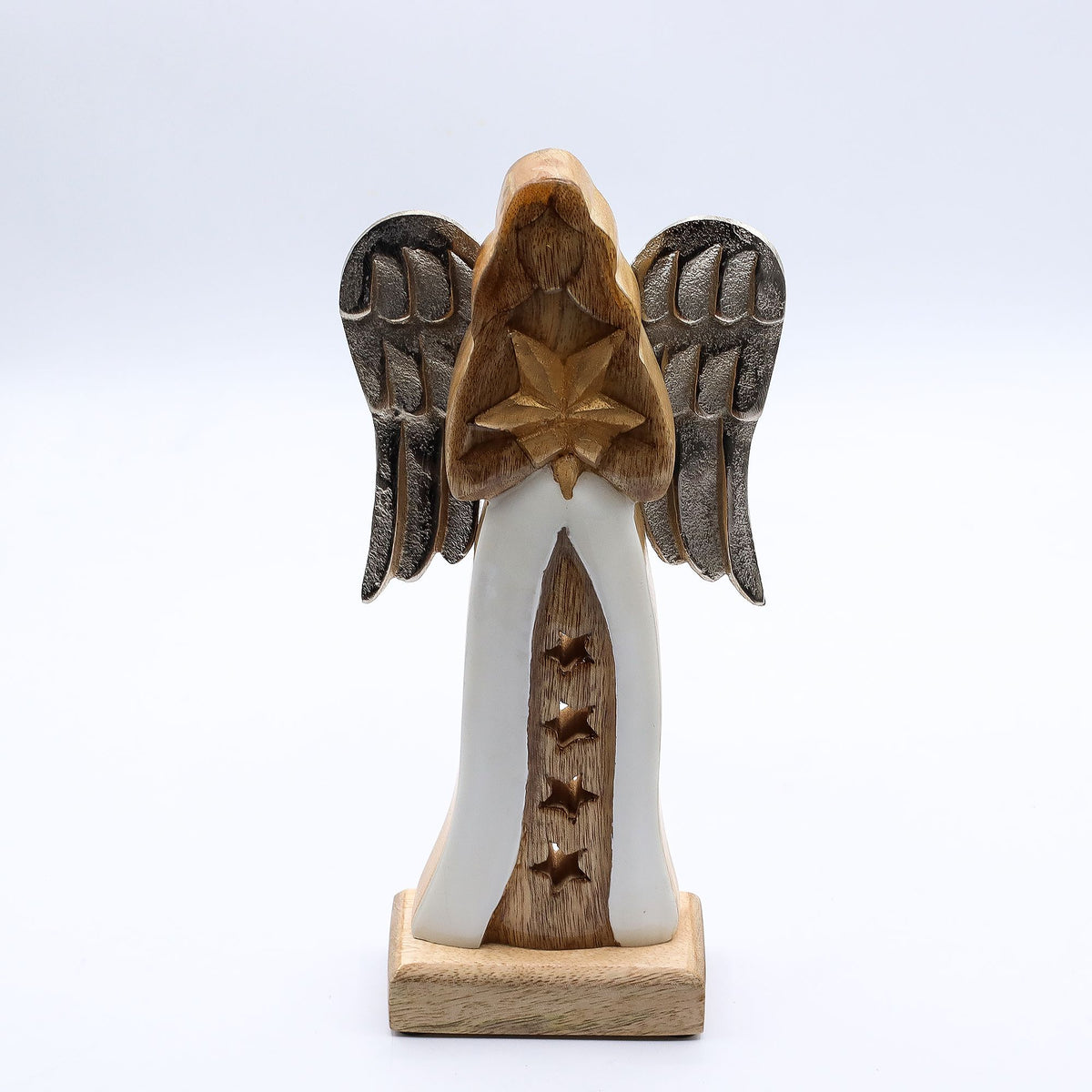 Large Mango Wood Star Angel, Metal Wings, 30cm – view 3